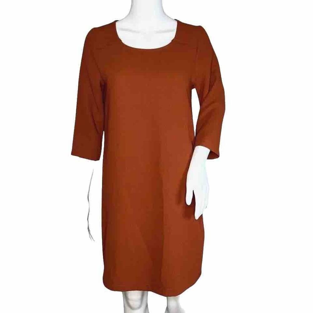 Everly Dress Womens Small‎ Rust Orange Scallop Detail Shift Basic Minimalist